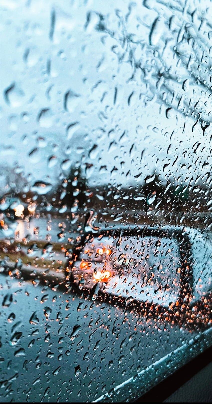 Regentropfen, Autoscheibe, Seitenspiegel, Blau, Nahaufnahme, Android-Hintergrundbild