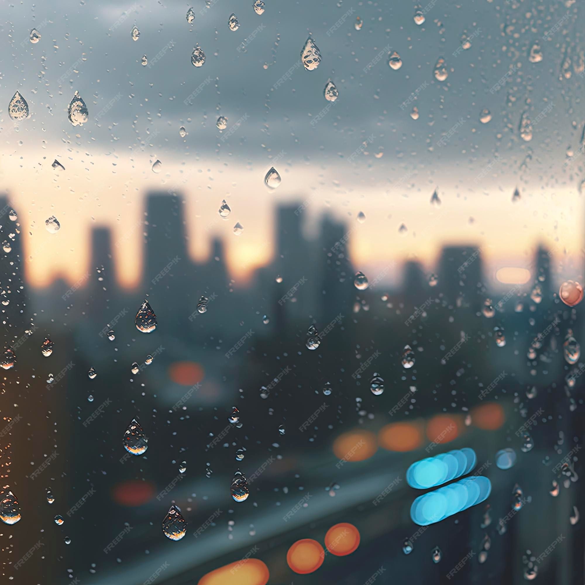 Regentropfen, Skyline, Fensterscheibe, Bokeh, Dämmerung, Hintergrundbild fürs iPad