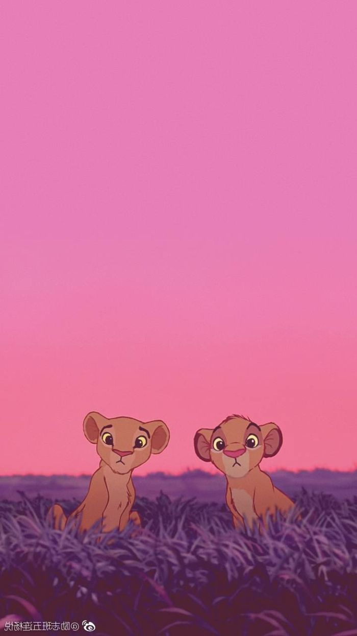 Simba, Nala, Der König der Löwen, Disney, Rosa Himmel, Lavendelfeld, Android-Hintergrundbild