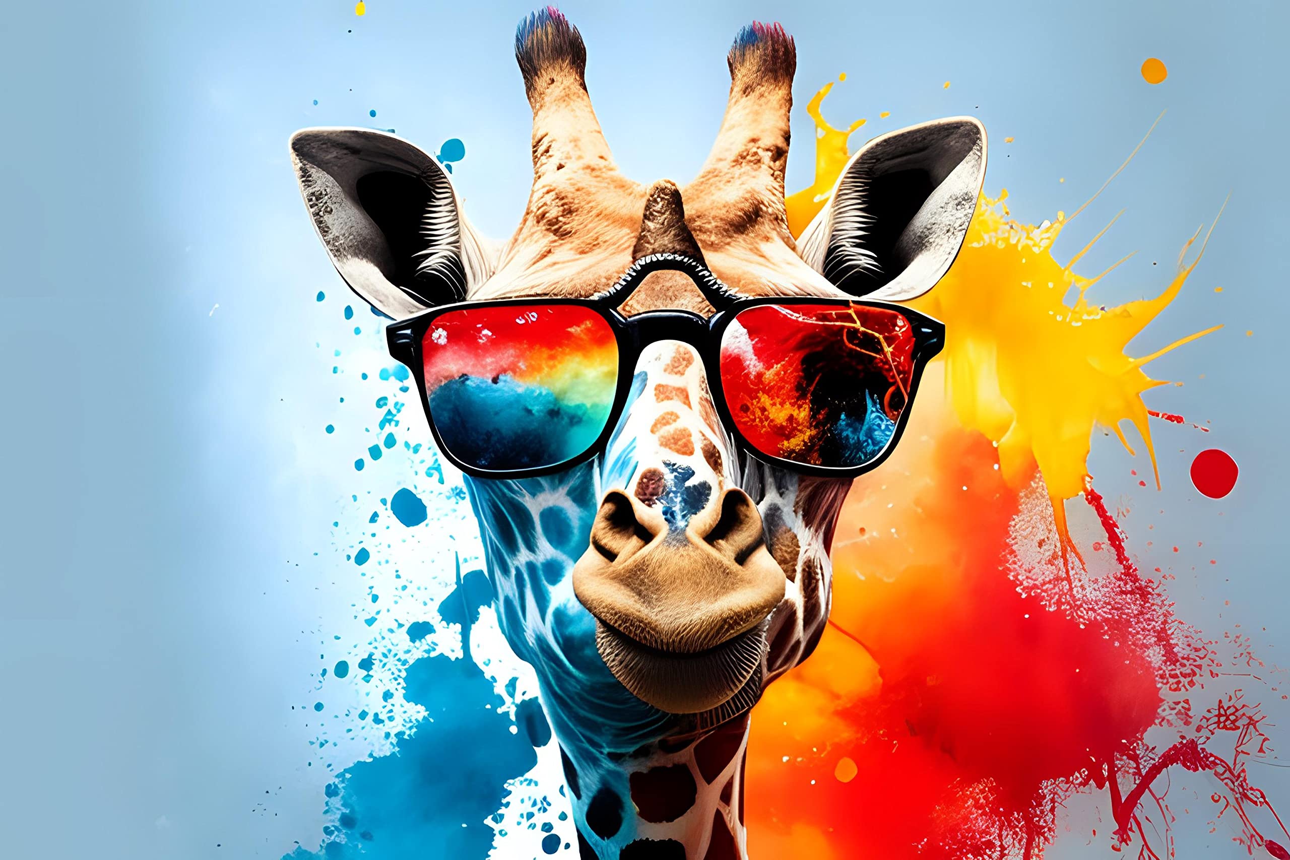 Giraffe, Sonnenbrille, Farbspritzer, Pop-Art, Lustig, 2K, Hintergrund für den Desktop