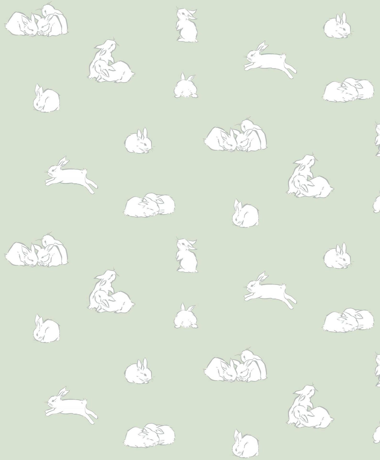 Hasen, Muster, Salbeigrün, Linienzeichnung, QHD+, Hintergrundbild fürs Tablet