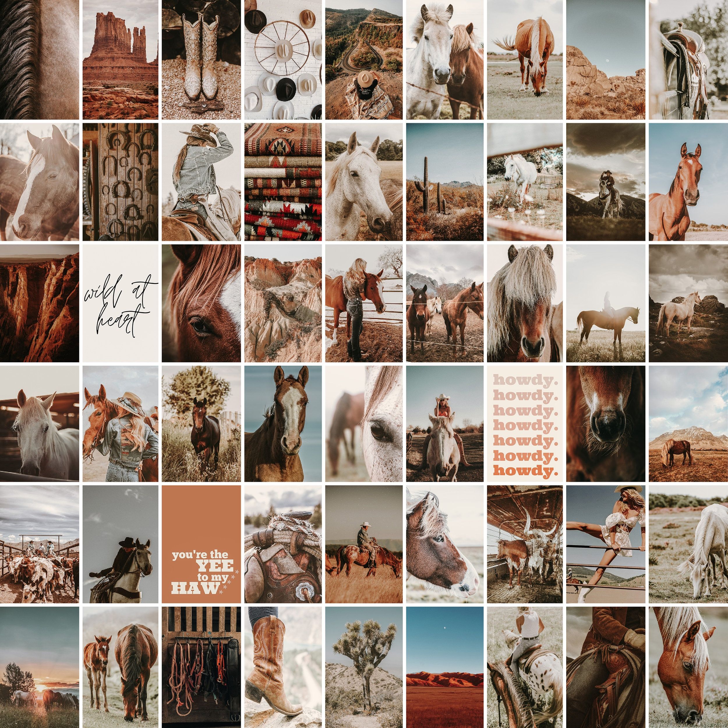 Collage, Pferde, Western-Ästhetik, Wüste, Braun, Full HD, iPad-Hintergrundbild