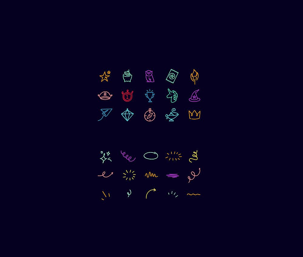 Icons, Neonsymbole, Dunkelblau, Grafik, Hintergrundbild