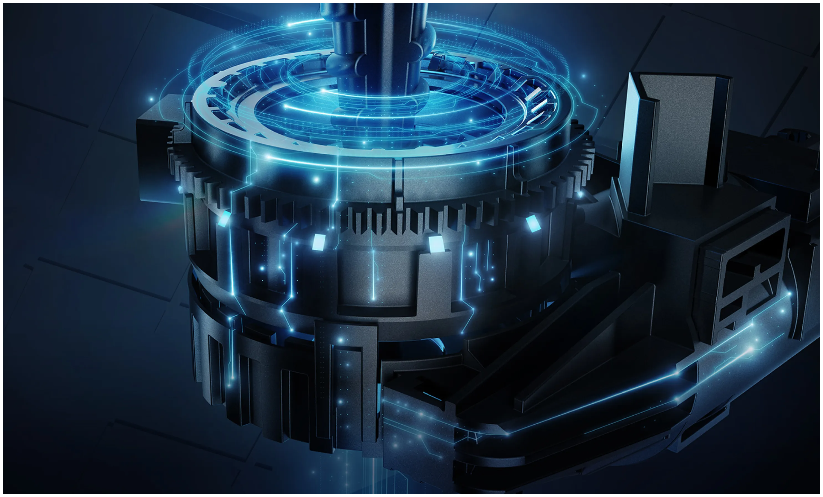 Maschine, Technologie, Blaues Licht, 3D-Rendering, Industrie, 2K, Laptop-Hintergrundbild