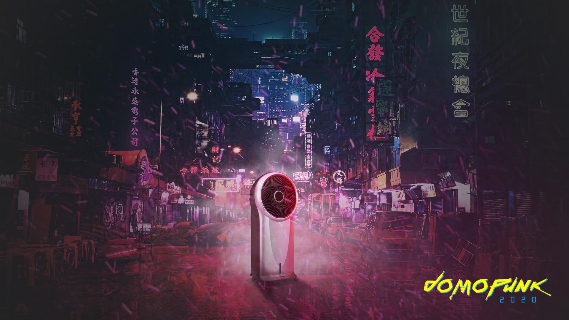Domofunk, Cyberpunk, Digitale Kunst, Neonlicht, Rosa Töne, Full-HD-Hintergrundbild für PC