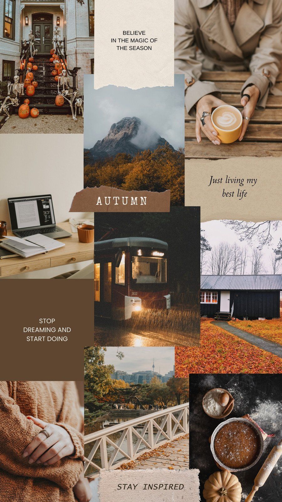 Collage, Herbst-Ästhetik, Kaffee, Moodboard, Gemütlich, Hochformat, Hintergrundbild fürs Smartphone