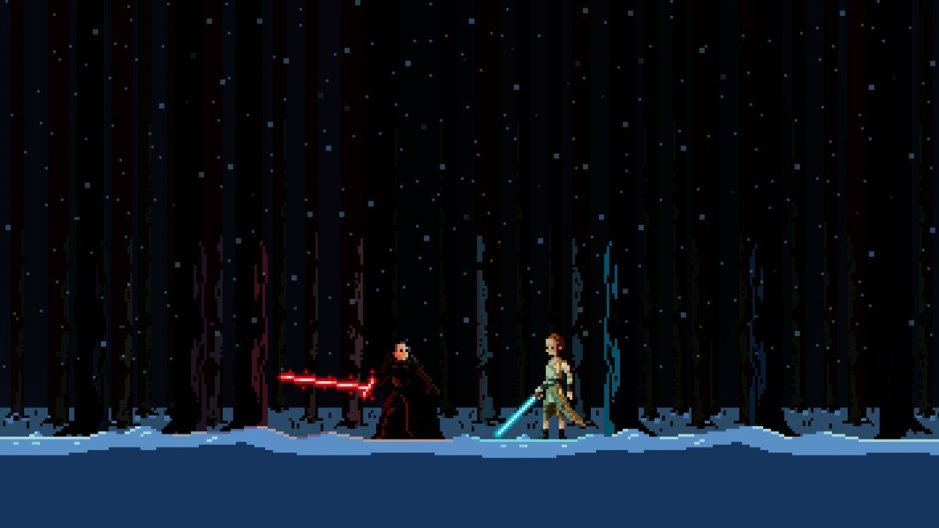 Star Wars, Lichtschwertduell, Bühnenbild, Sterne, Dunkelblaue Töne, HD, Laptop-Hintergrundbild