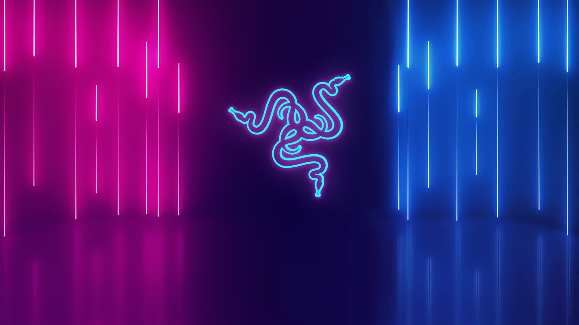 Razer, Neonröhren, Pink und Blau, Spiegelung, Full HD 1080p, Desktop-Hintergrundbild