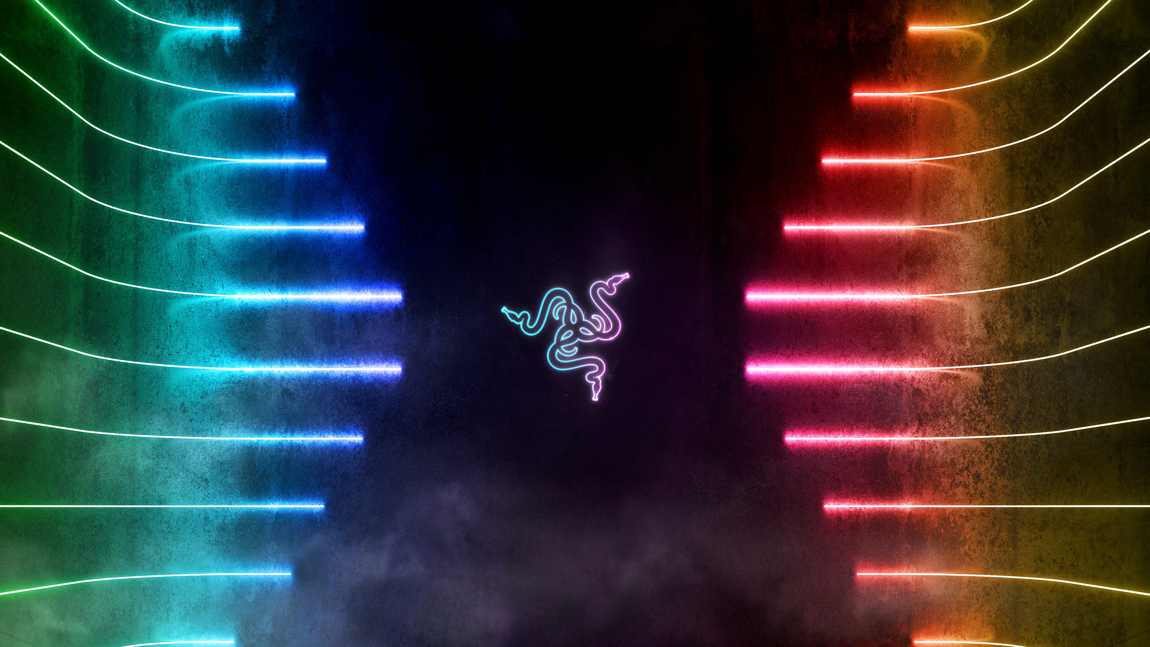 Razer, Neonlinien, Türkis und Rot, Rauch, 4K 2160p, Desktop-Hintergrundbild