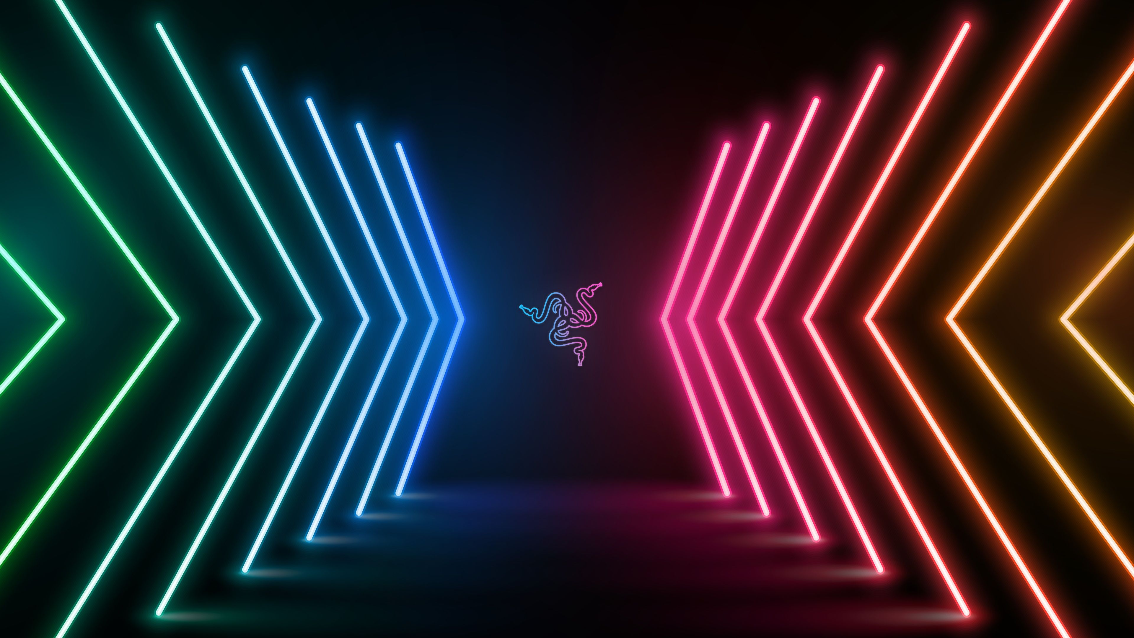Razer, Neonpfeile, Grün und Pink, Tunnel, 4K, Hintergrund für den Desktop