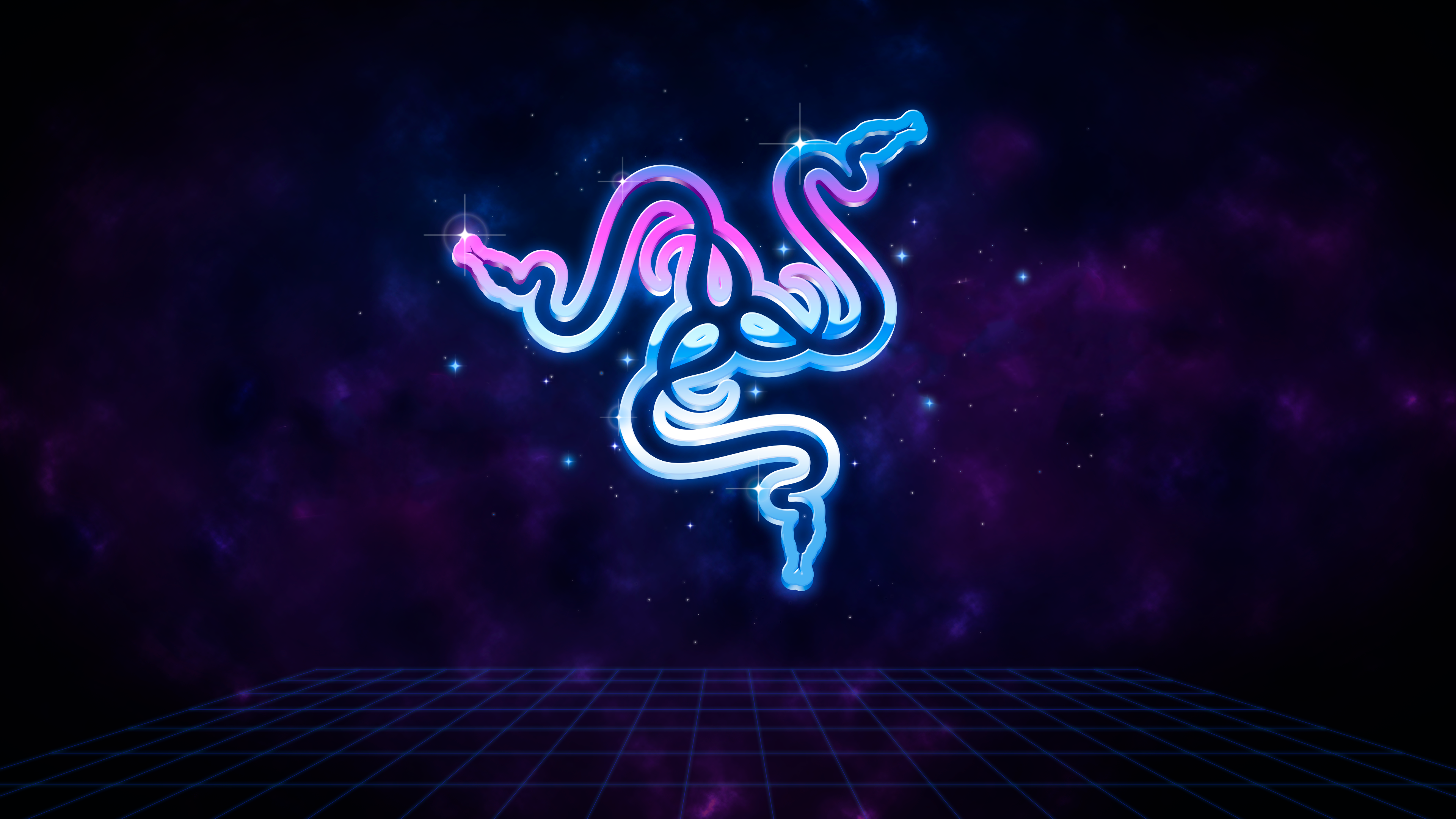 Razer, Neon-Logo, Weltall, Raster, Lila, 3840x2160, 4K-Hintergrundbild für PC