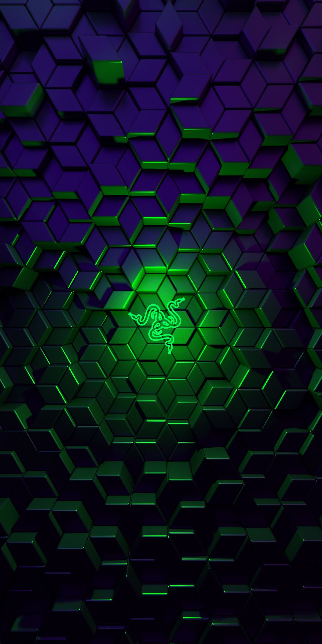 Razer, Sechsecke, Grünes Leuchten, Hochformat, 3D, Hintergrundbild für iPhone und Android
