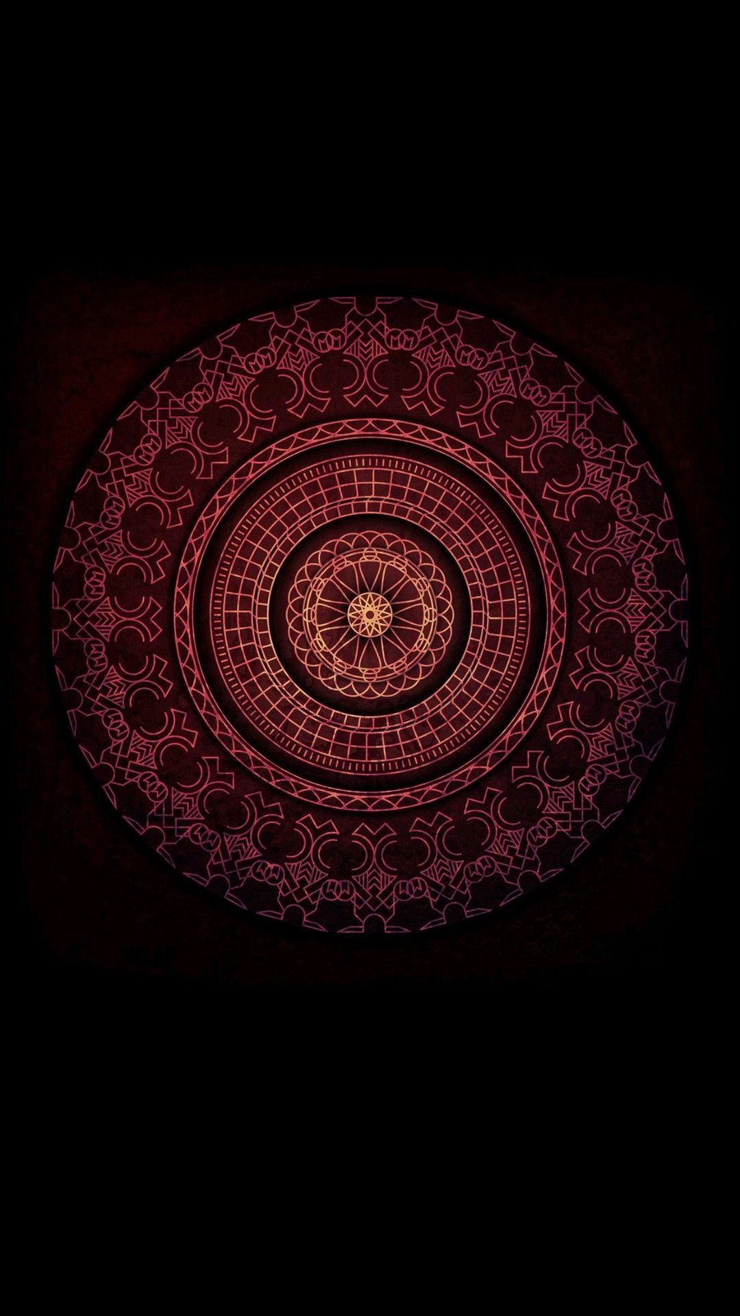 Mandala, Ornament, Schwarzer Hintergrund, Dunkelrot, Symmetrie, Sperrbildschirm fürs iPhone