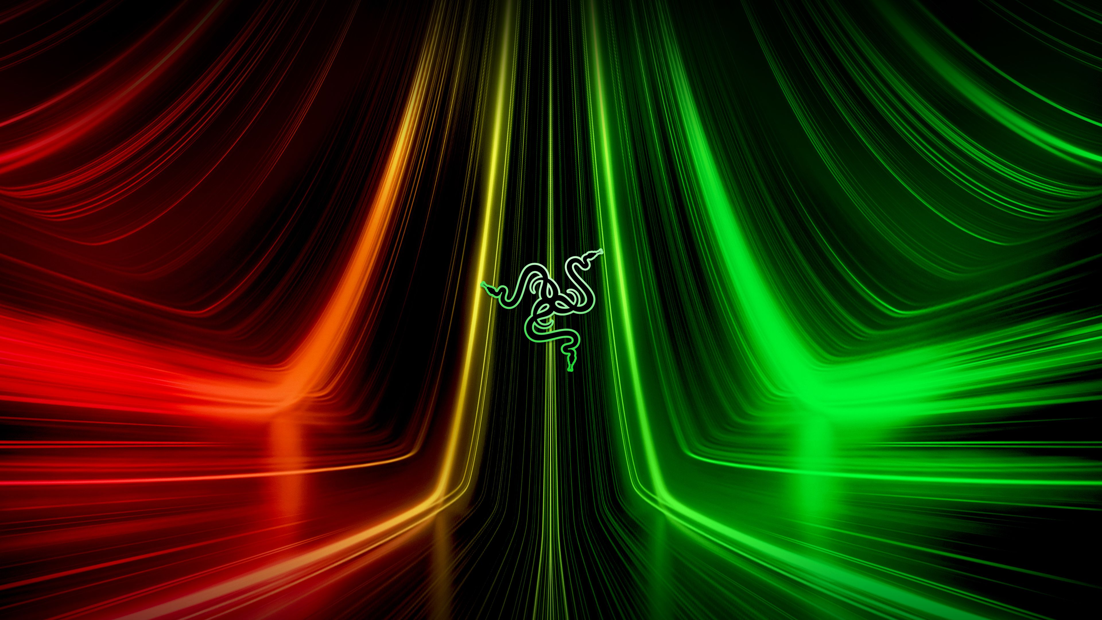 Razer, Lichtlinien, Rot und Grün, Geschwindigkeit, 16:9, 4K-Hintergrundbild für den Desktop
