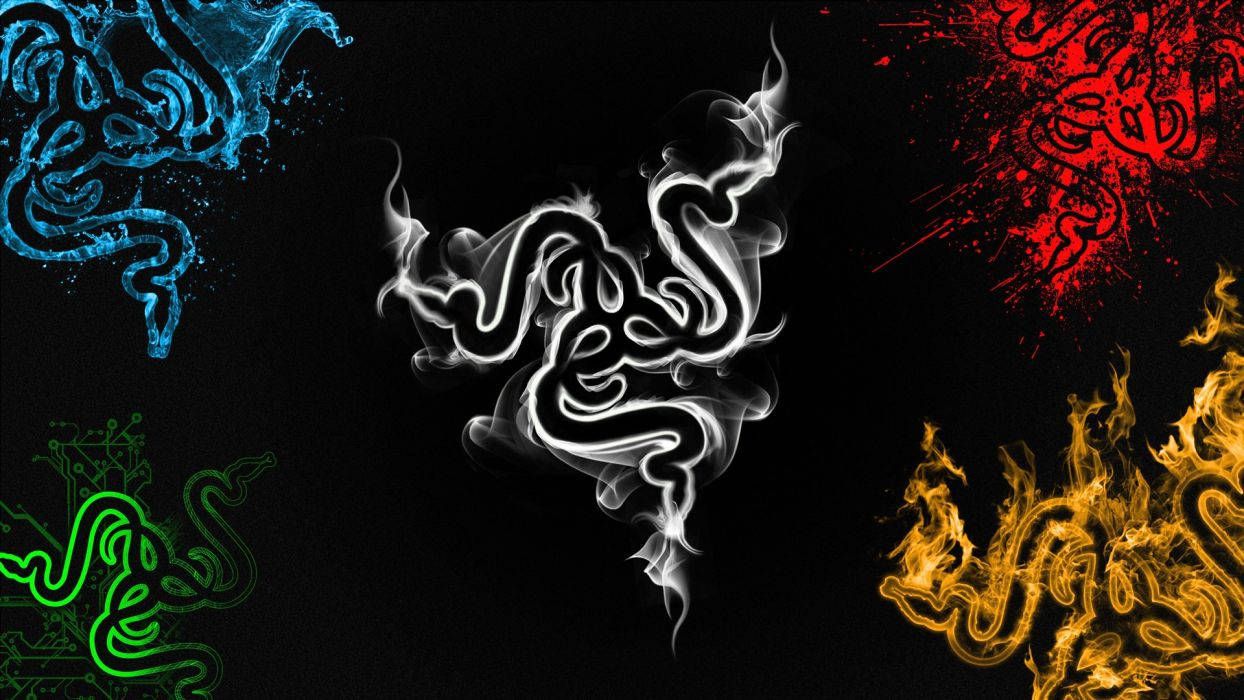 Razer, Rauch-Logos, Farbspritzer, Mehrfarbig, Schwarz, Hintergrundbild