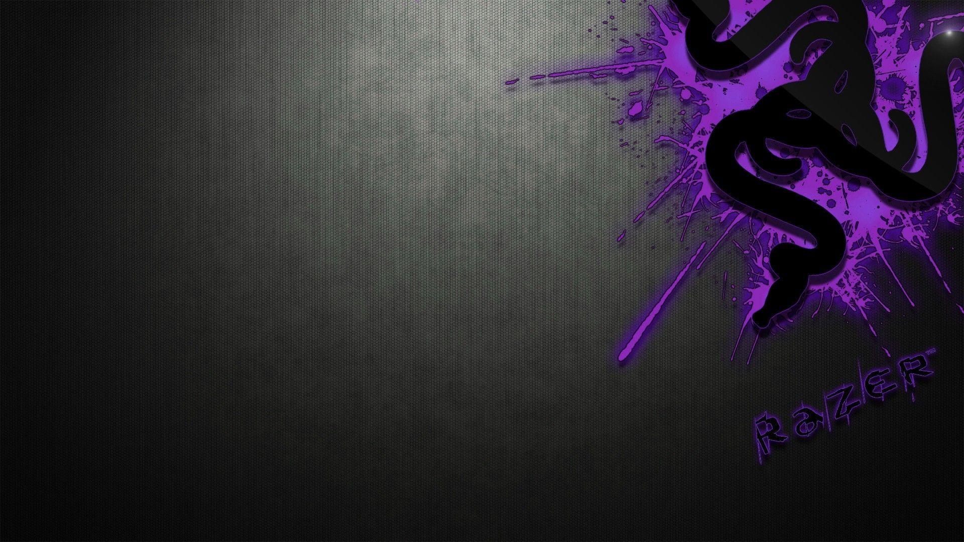Razer, Lila Farbspritzer, Graue Textur, Grunge, Full HD, Desktop-Hintergrund für Windows
