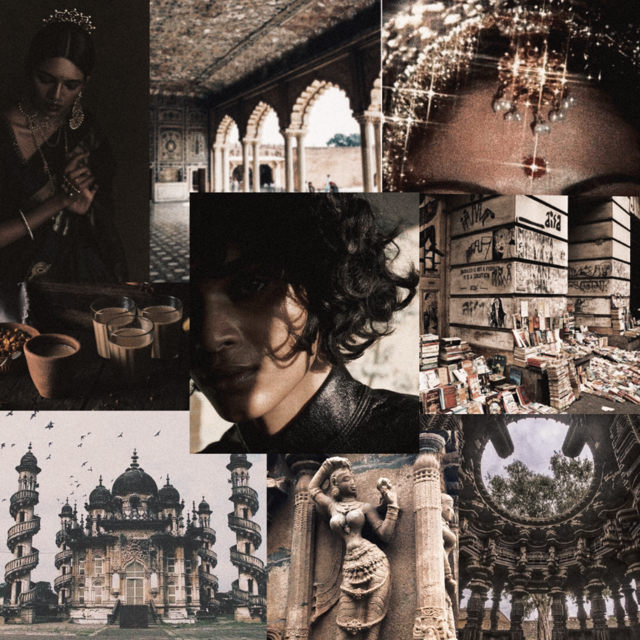 Collage, Schwarz-Weiß, Indische Architektur, Frau, Vintage, HD, Tablet-Hintergrund