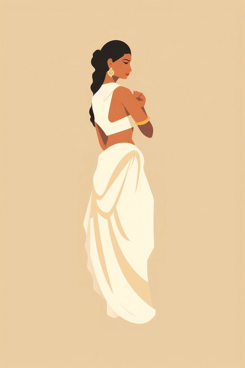 Indische Frau, Sari, Illustration, Minimalistisch, Beige Hintergrund, Sperrbildschirm fürs iPhone