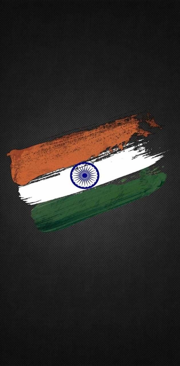 Indische Flagge, Indien, Pinselstrich, Schwarzer Hintergrund, Tricolore, Sperrbildschirm fürs iPhone