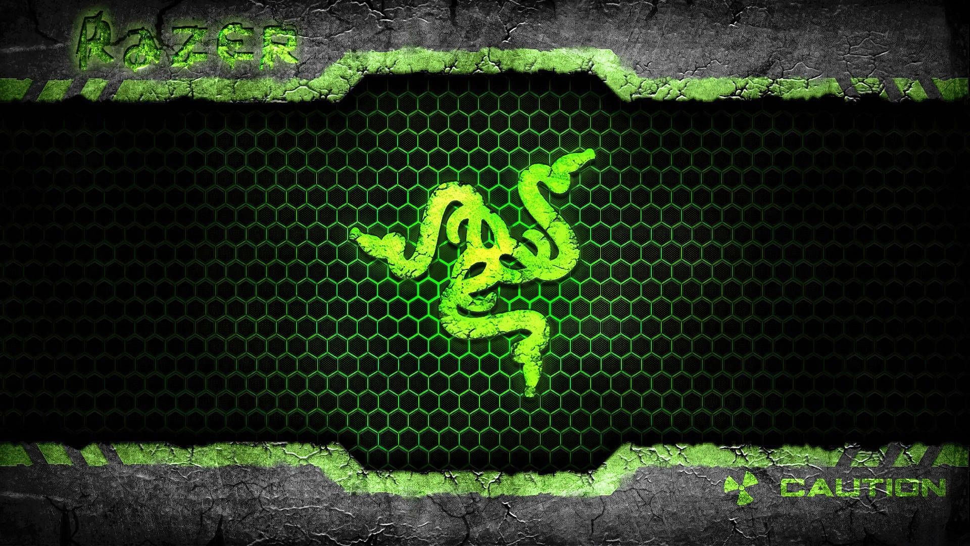 Razer, Waben, Grünes Logo, Caution, Metall, Full HD 1080p, Desktop-Hintergrundbild