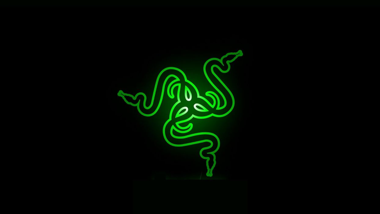 Razer, Grünes Leuchten, Schwarzer Hintergrund, Minimalistisch, Wallpaper