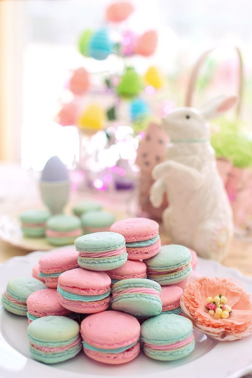 Macarons, Hasenfigur, Ostereier, Pastellfarben, Dekoration, Android-Hintergrundbild