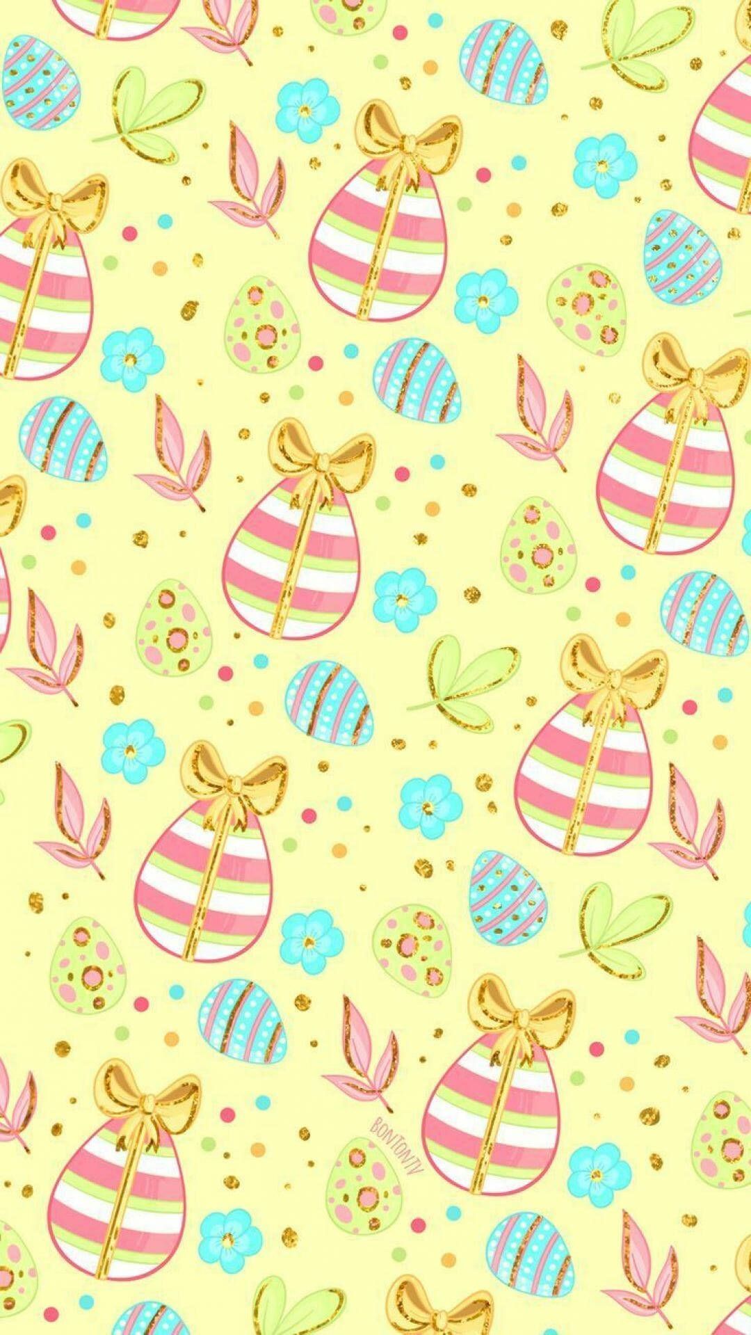 Ostereier, Muster, Gelb, Pastell, Illustration, Hintergrundbild für iPhone und Android
