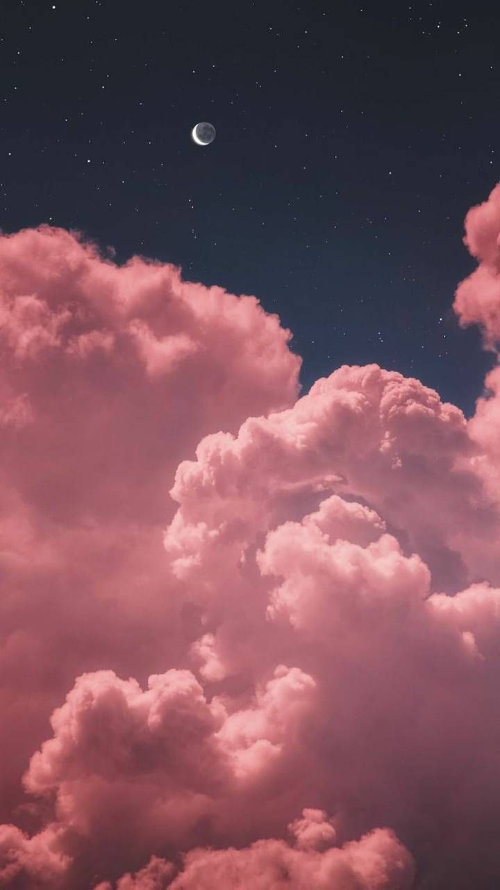 Rosa Wolken, Mond, Nachthimmel, Verträumt, HD, Handy-Hintergrund im Hochformat