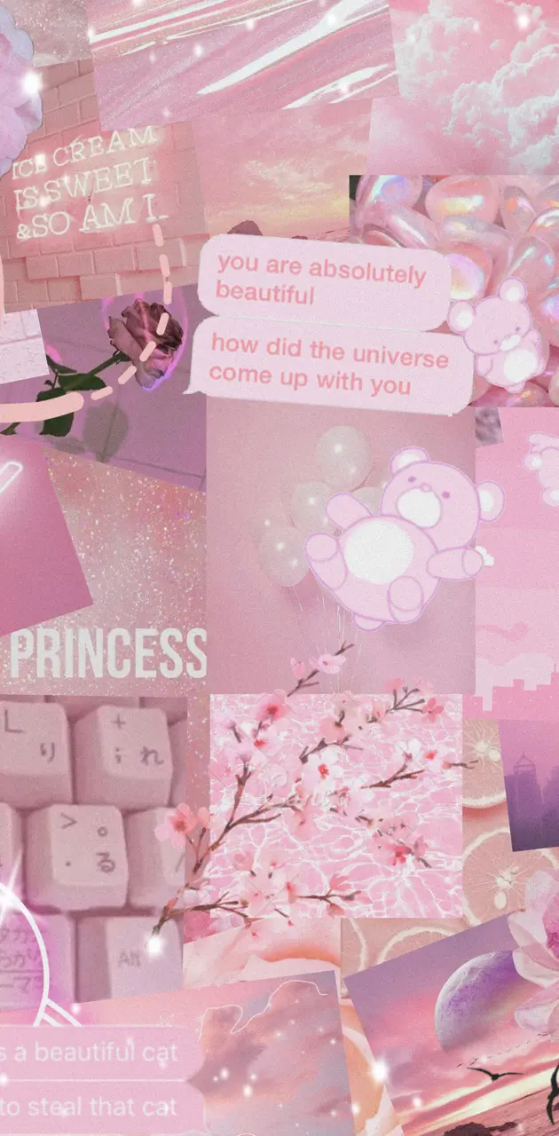Collage, Rosa Ästhetik, Princess, Kirschblüten, Moodboard, Hintergrundbild fürs Handy