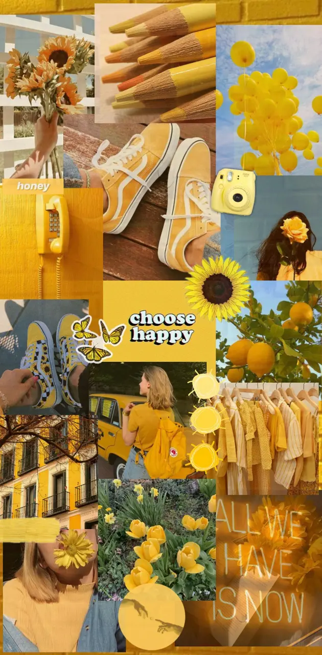 Collage, Gelbe Ästhetik, Sonnenblumen, Moodboard, Hintergrundbild für iPhone und Android