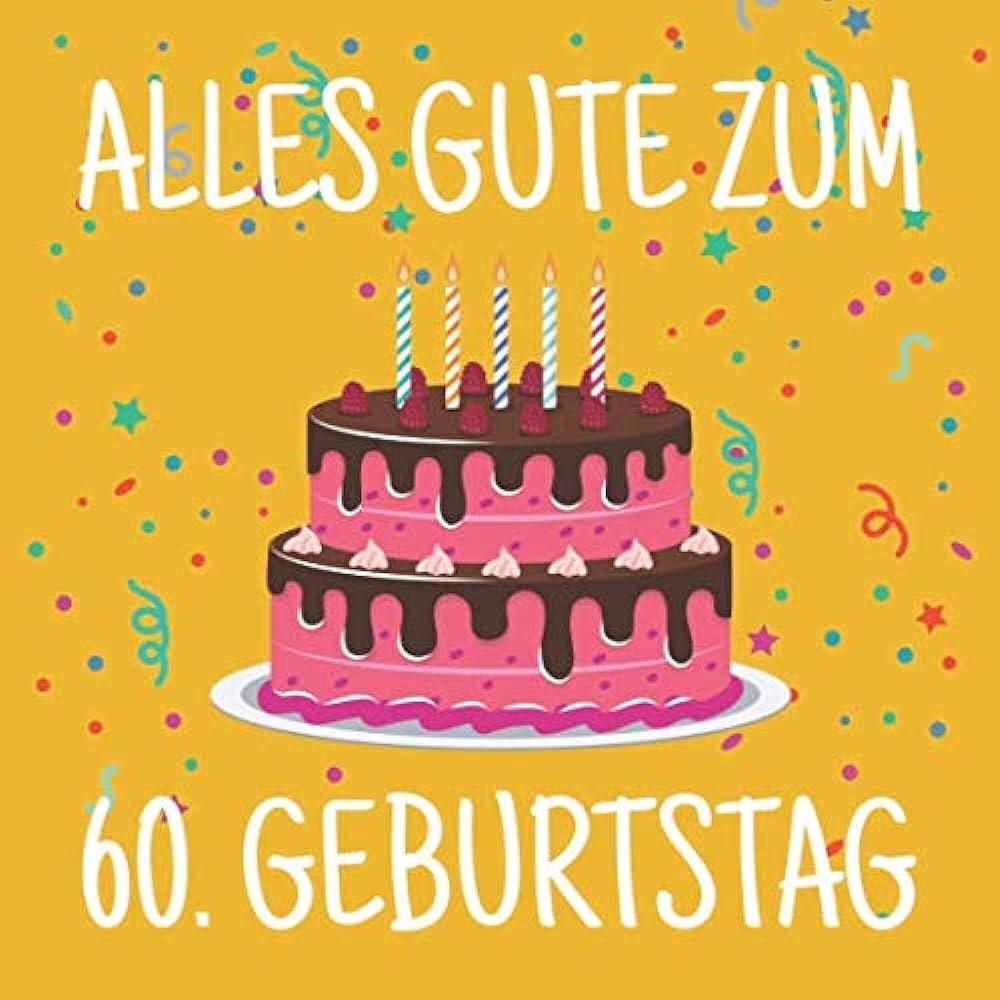 Alles Gute zum 60. Geburtstag, Geburtstagstorte, Kerzen, Konfetti, Gelber Hintergrund, Wallpaper