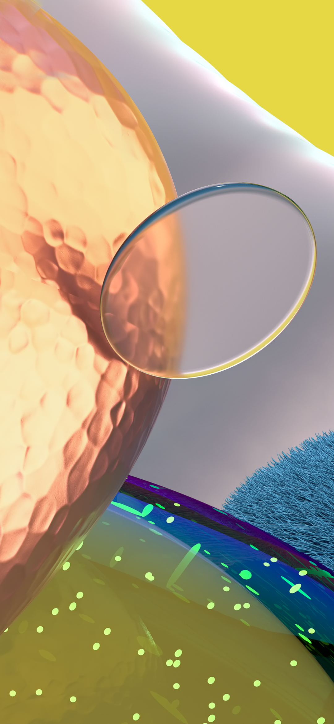 3D-Formen, Glasring, Gelb, Abstrakt, Hintergrundbild fürs Galaxy A51