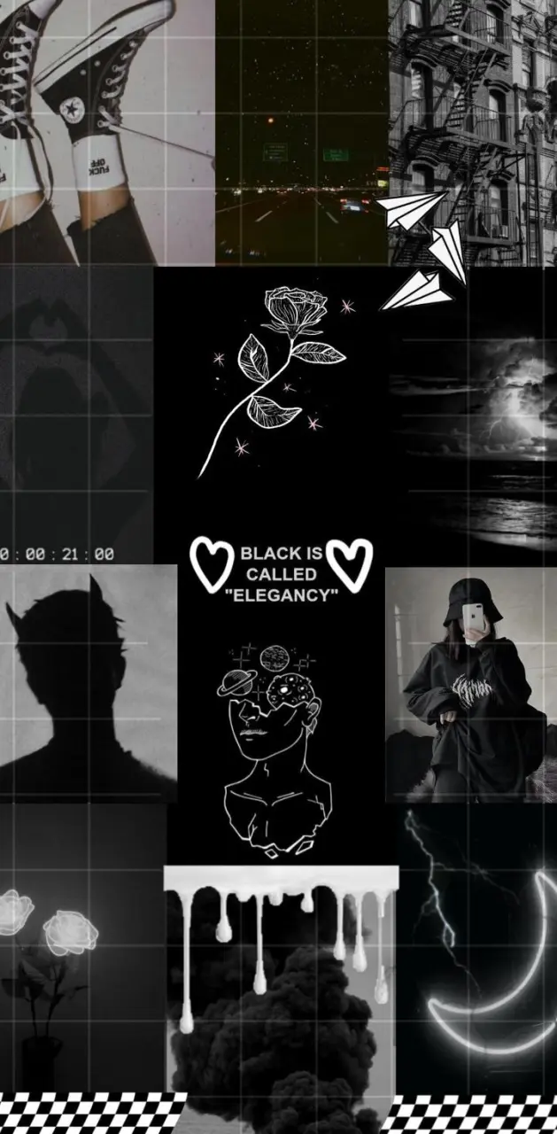 Collage, Schwarz-Weiß, Rose, Dunkle Ästhetik, Moodboard, Hintergrundbild fürs Handy
