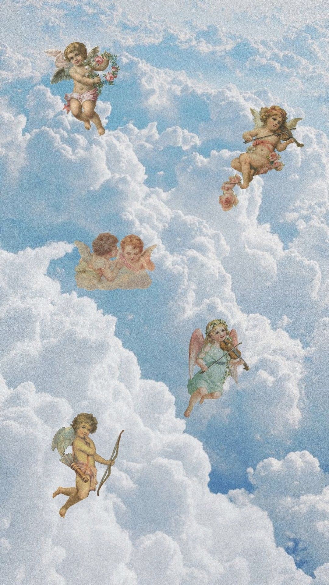 Putten, Wolken, Himmel, Barockmalerei, Hellblau, Full HD, Hintergrundbild fürs Handy