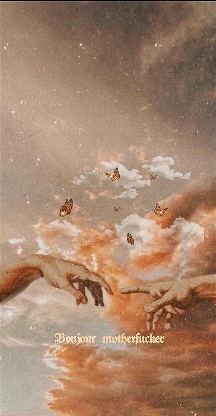 Putten, Renaissance-Malerei, Wolken, Orange, Schriftzug, HD, Handy-Hintergrundbild