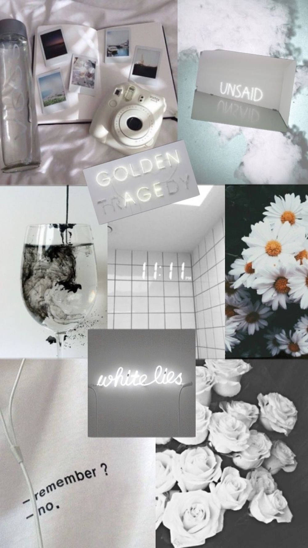 Collage, Gänseblümchen, Kamera, Neonschrift, Grautöne, HD, Sperrbildschirm fürs iPhone