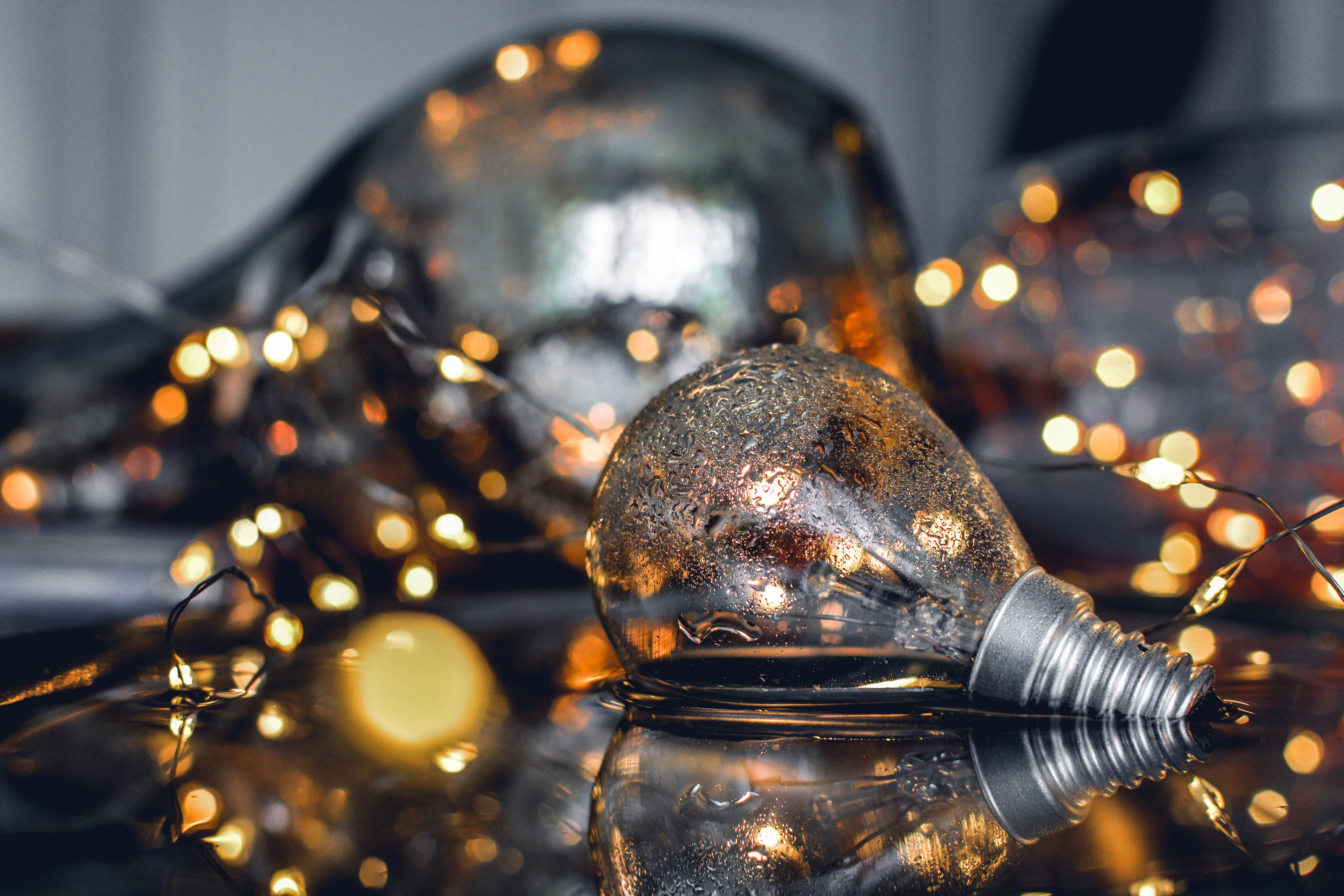 Glühbirne, Lichterkette, Bokeh, Warmes Licht, Nahaufnahme, 6K, Windows-Hintergrundbild