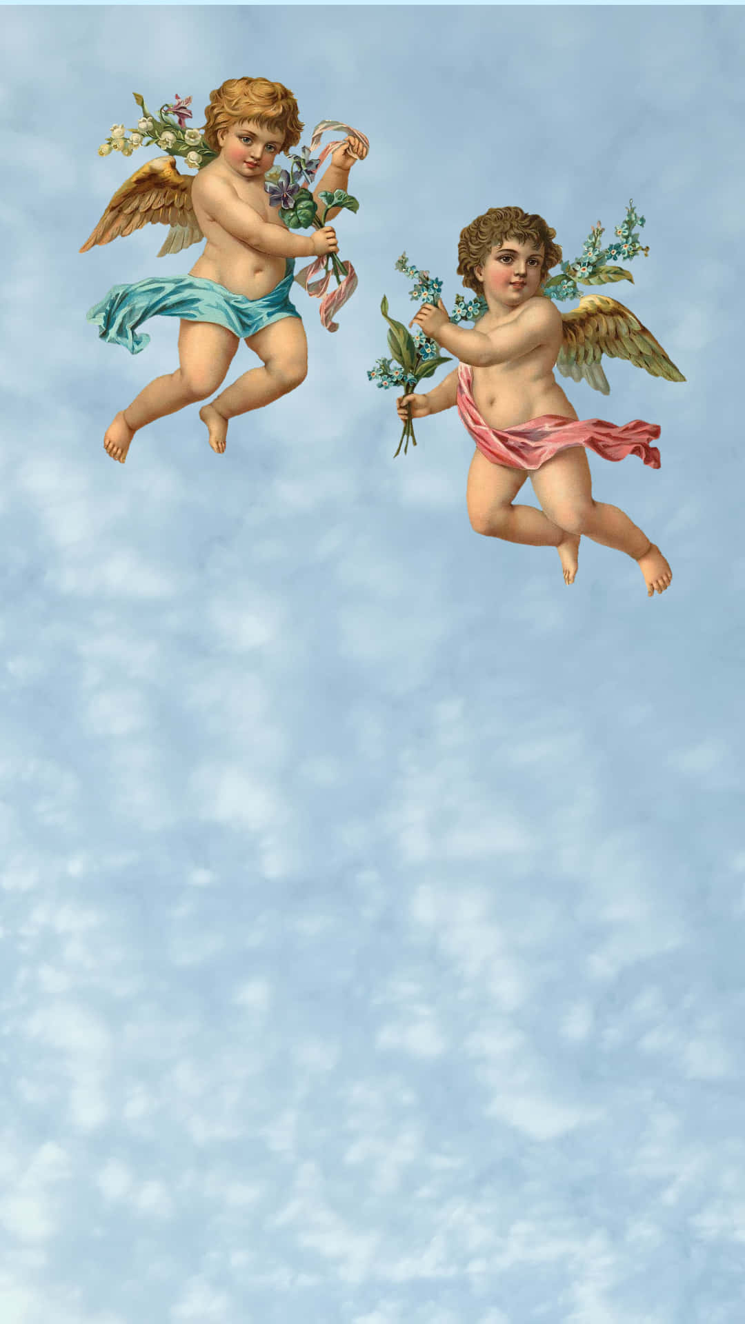 Putten, Blauer Himmel, Schäfchenwolken, Vintage-Illustration, Full HD, Handy-Hintergrundbild