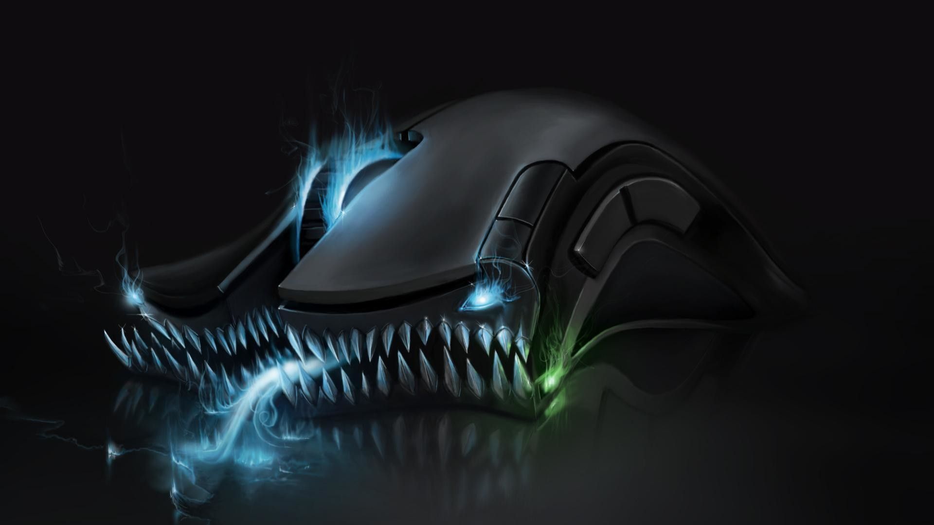 Razer, Gaming-Maus, Zähne, Monster, Schwarzer Hintergrund, Full HD Wallpaper