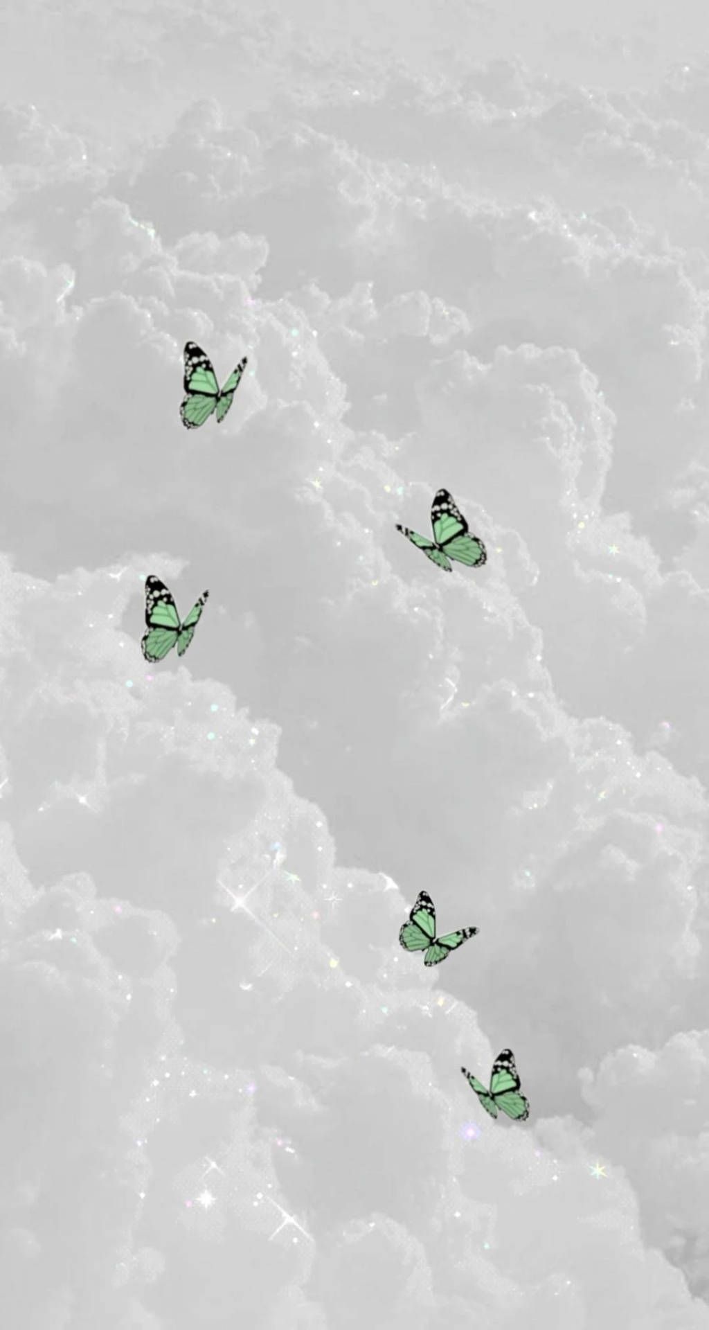 Grüne Schmetterlinge, Wolken, Grau, Himmel, Zart, HD, Hintergrundbild fürs Handy
