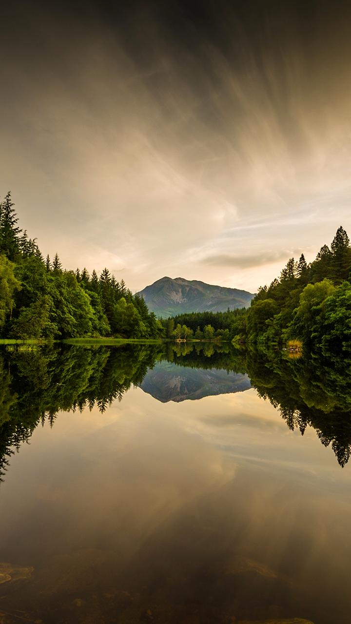 Bergsee, Spiegelung, Wald, Wolken, HD, Hintergrundbild fürs Handy