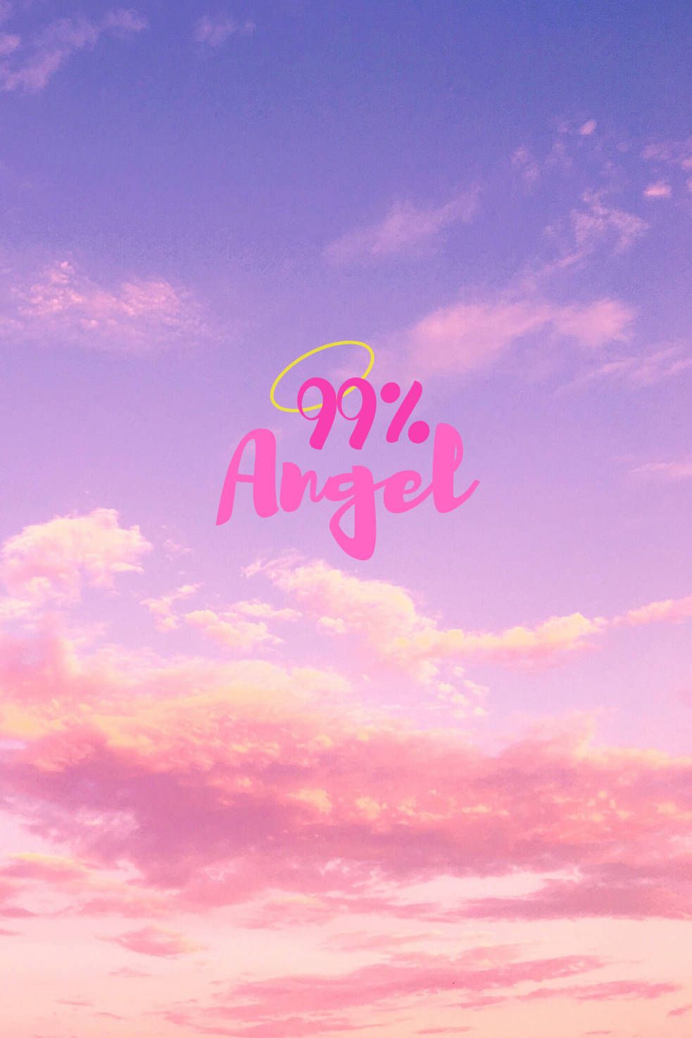 99% Angel, Rosa Wolken, Lila Himmel, Schriftzug, Heiligenschein, Sperrbildschirm fürs iPhone