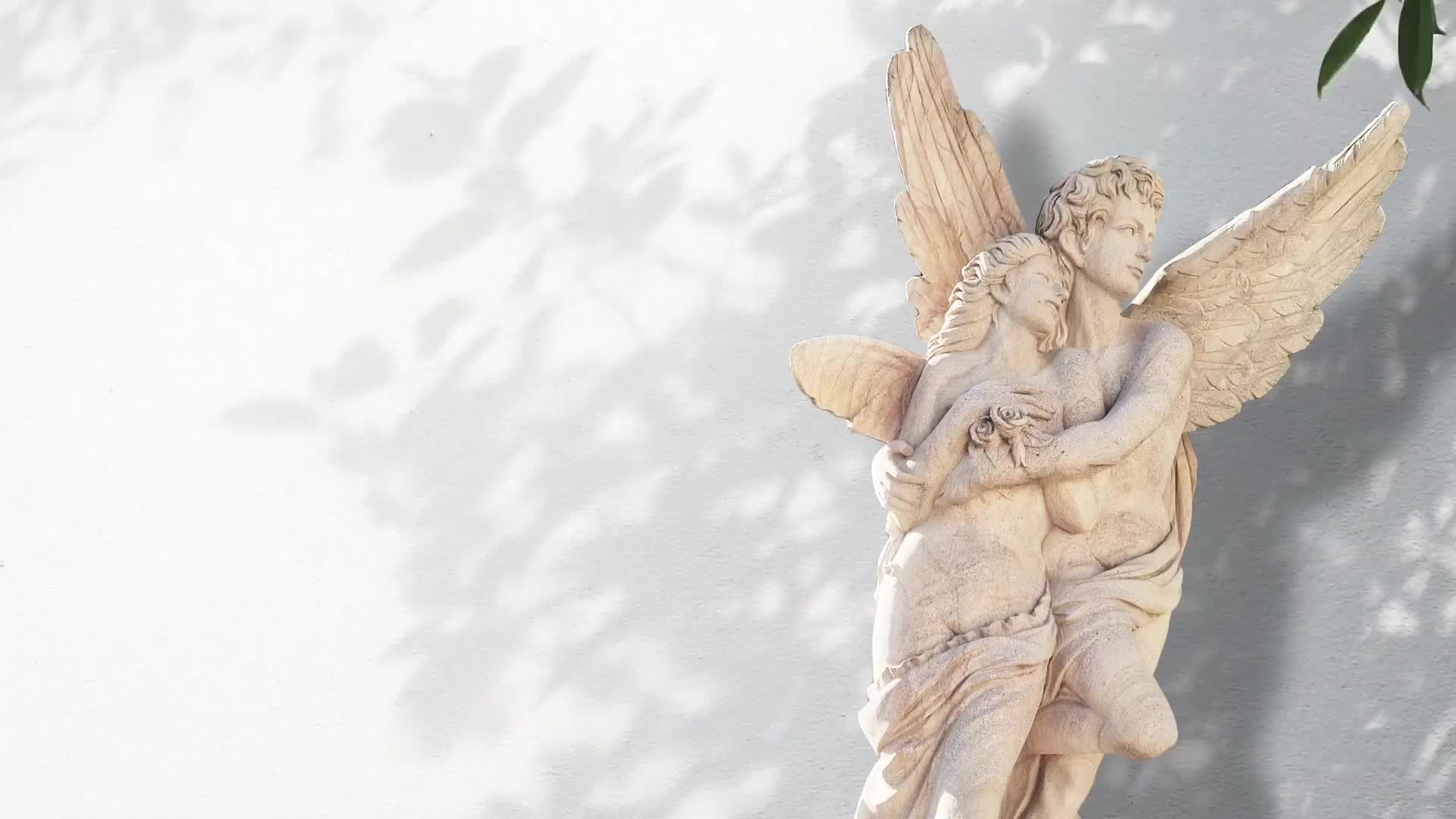 Amor und Psyche, Antonio Canova, Marmorskulptur, Engelsflügel, Schattenspiel, Weiß, 1080p-Hintergrundbild