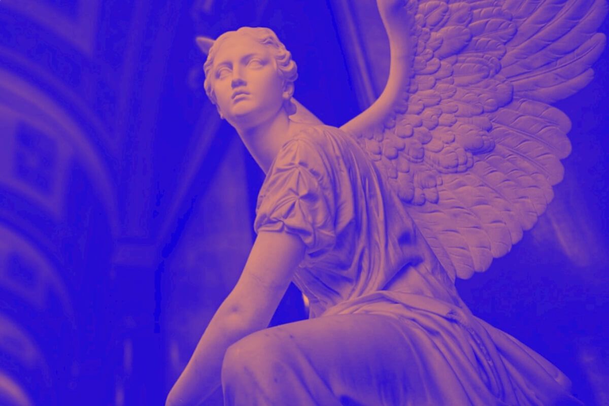 Engelsstatue, Skulptur, Blau-Violett, Farbfilter, Flügel, Hintergrund