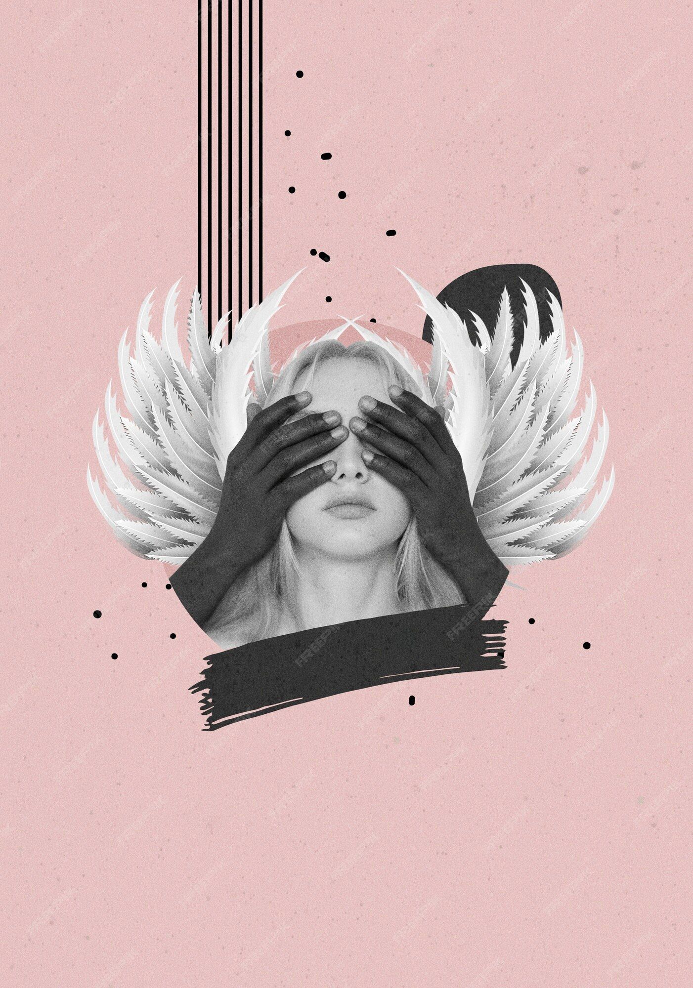 Engelsflügel, Collage, Rosa, Verbundene Augen, Grafikdesign, Full HD, iPad-Hintergrundbild