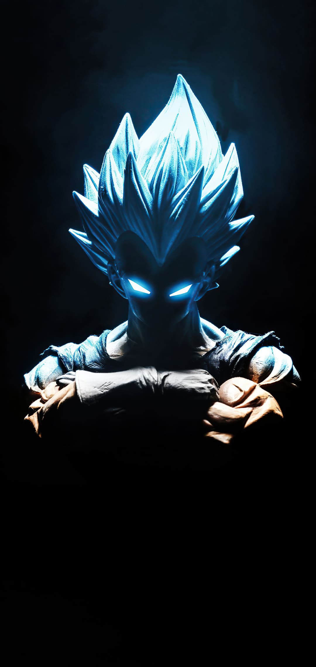 Dragon Ball, Super-Saiyajin Blue, Leuchtende Augen, Anime, Schwarzer Hintergrund, iPhone-16-Pro-Wallpaper