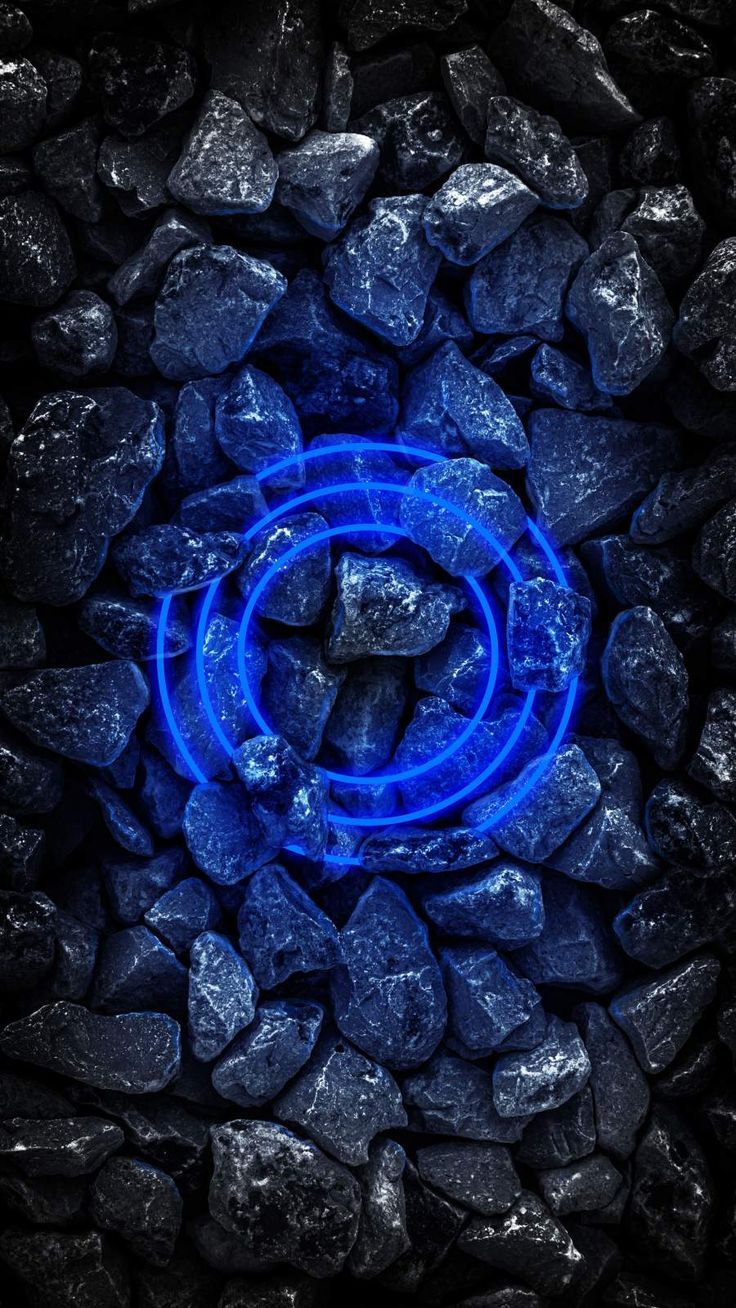 Blauer Kreis, Steine, Neon, Kohle, Dunkelblau, iPhone-16-Pro-Hintergrundbild