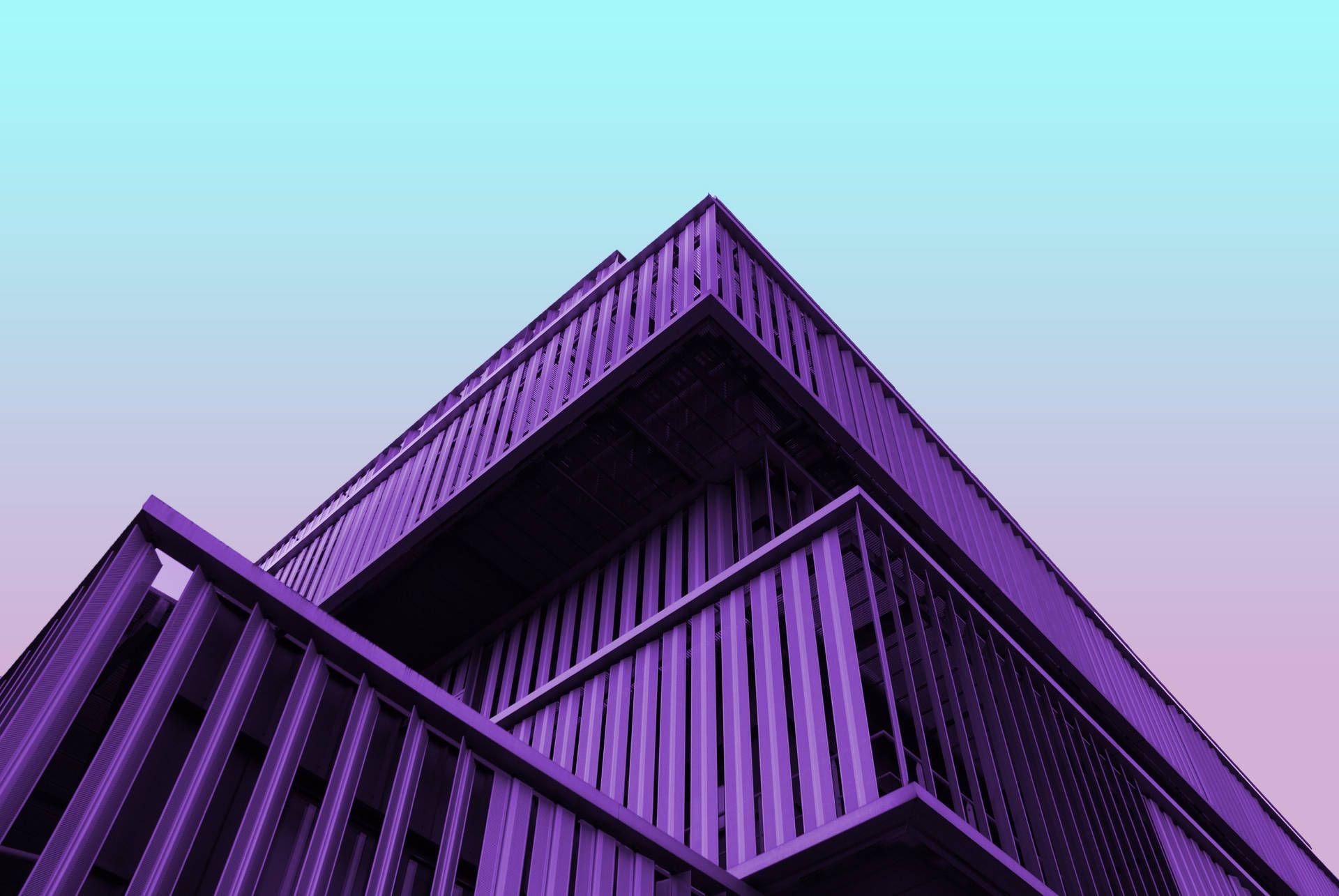 Moderne Architektur, Lila, Dachkante, Minimalistisch, Türkiser Himmel, Full HD, PC-Hintergrundbild