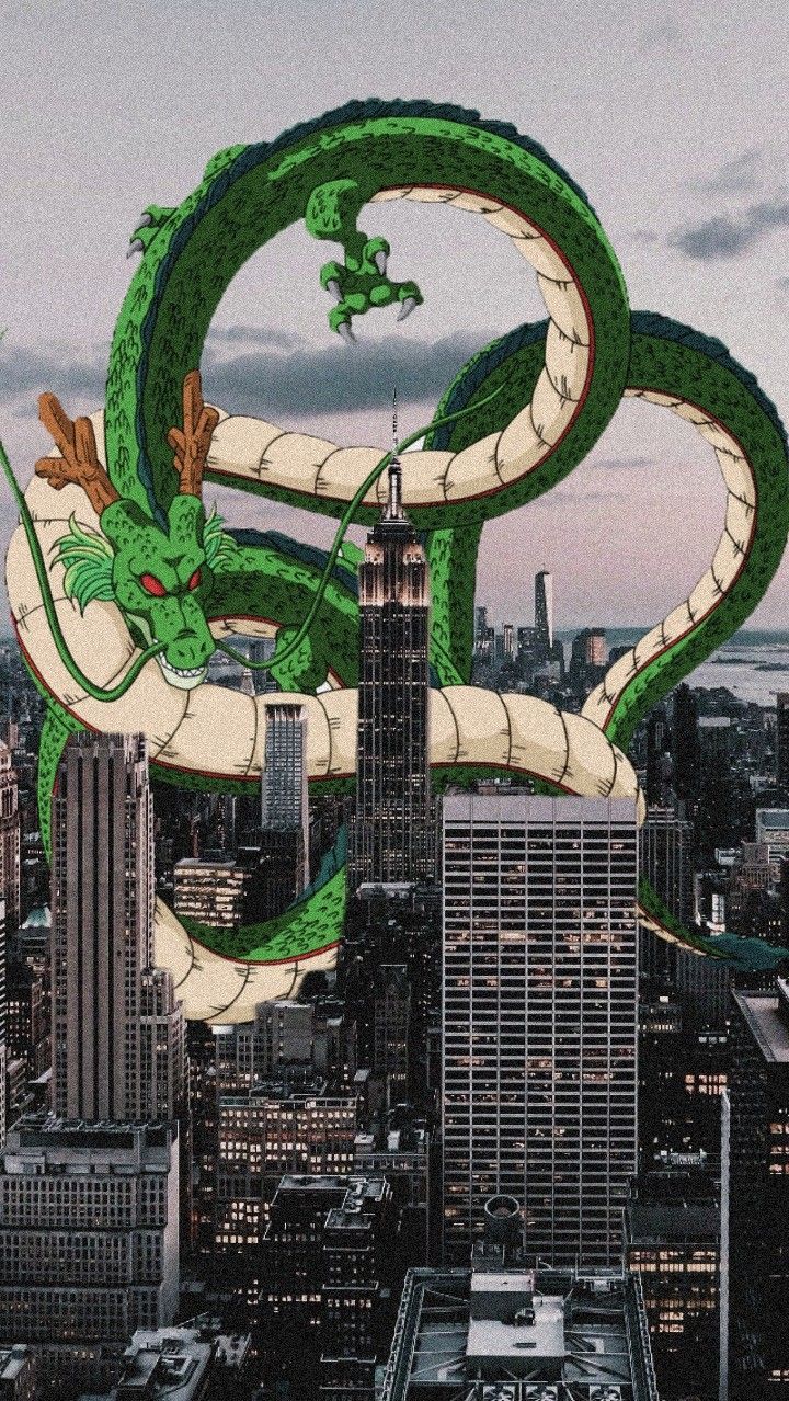 Shenlong, Dragon Ball, Drache, Wolkenkratzer, Stadt, Surreal, HD, iPhone-Hintergrundbild