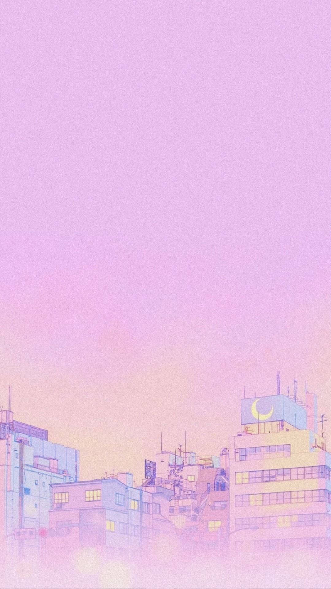 Stadtsilhouette, Rosa Himmel, Pastell, Anime-Stil, Verträumt, HD, Handy-Hintergrundbild